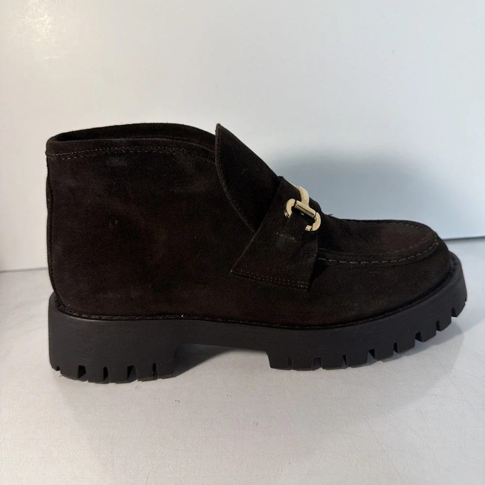 Madden NYC Lug Loafer Leon Chocolate Brown Boots Booties Faux Suede Sz 8.5 Woman